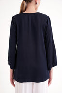 Navy Blue V neck satin boluse 19828