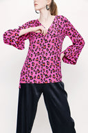 Pink V neck satin boluse 19828