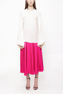 White Black Blouse with pleated sleeves 19833