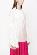 White Black Blouse with pleated sleeves 19833