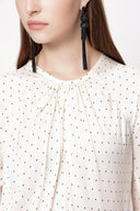 White Black Blouse with pleated sleeves 19833