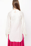 White Black Blouse with pleated sleeves 19833