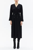 Black Wrap-over belted midi dress 93322