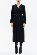 Black Wrap-over belted midi dress 93322