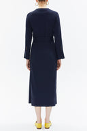 Navy Blue Wrap-over belted midi dress 93322