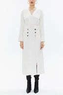 Ecru Wrap-over belted midi dress 93322