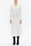 Ecru Wrap-over belted midi dress 93322