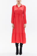 Red Pleated belt detail midi dress 93323