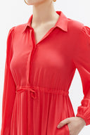 Red Pleated belt detail midi dress 93323