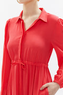 Red Pleated belt detail midi dress 93323