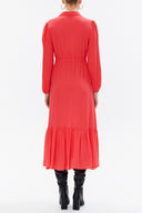 Red Pleated belt detail midi dress 93323
