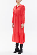 Red Pleated belt detail midi dress 93323