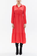 Red Pleated belt detail midi dress 93323