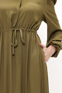 Green Pleated belt detail midi dress 93323