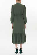 Khaki Pleated belt detail midi dress 93323