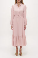 Salmon Pleated belt detail midi dress 93323