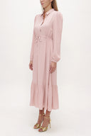 Salmon Pleated belt detail midi dress 93323