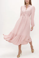 Salmon Pleated belt detail midi dress 93323