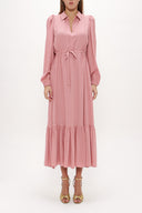 Pink Pleated belt detail midi dress 93323