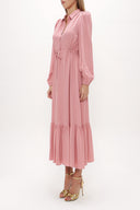 Pink Pleated belt detail midi dress 93323