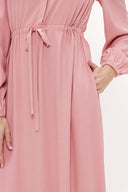 Pink Pleated belt detail midi dress 93323