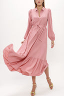 Pink Pleated belt detail midi dress 93323