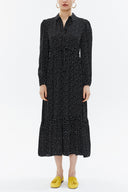 Spotted Pleated belt detail midi dress 93323