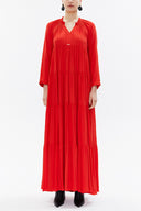 Red Wide cut Pleated maxi dress  93332