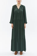 Khaki Wide cut Pleated maxi dress  93332