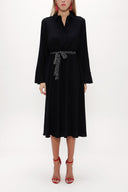 Black Beige Wide Cut Tie Detail Dress  93336