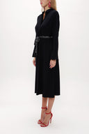 Black Beige Wide Cut Tie Detail Dress  93336