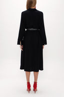 Black Beige Wide Cut Tie Detail Dress  93336