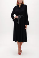 Black Beige Wide Cut Tie Detail Dress  93336