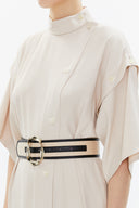 Beige Wide cut, buttoned sleeve midi dress 93338
