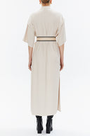 Beige Wide cut, buttoned sleeve midi dress 93338