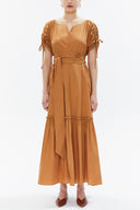 Cinnamon Pleated sleeve wide cut maxi dress 93343