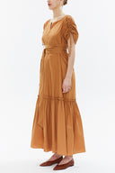 Cinnamon Pleated sleeve wide cut maxi dress 93343