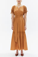 Cinnamon Pleated sleeve wide cut maxi dress 93343