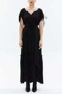 Black Pleated sleeve wide cut maxi dress 93343