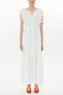 White Pleated sleeve wide cut maxi dress 93343