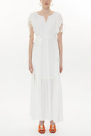 White Pleated sleeve wide cut maxi dress 93343