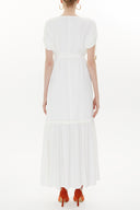 White Pleated sleeve wide cut maxi dress 93343