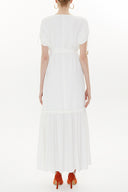 White Pleated sleeve wide cut maxi dress 93343