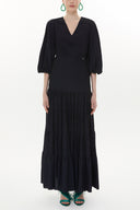 Black V-neck  balloon sleeve maxi dress 93344
