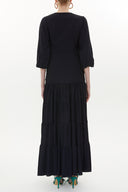 Black V-neck  balloon sleeve maxi dress 93344