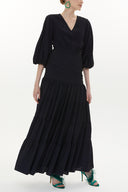 Black V-neck  balloon sleeve maxi dress 93344
