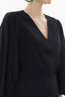 Black V-neck  balloon sleeve maxi dress 93344