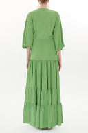 Green V-neck  balloon sleeve maxi dress 93344