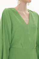 Green V-neck  balloon sleeve maxi dress 93344