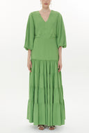 Green V-neck  balloon sleeve maxi dress 93344